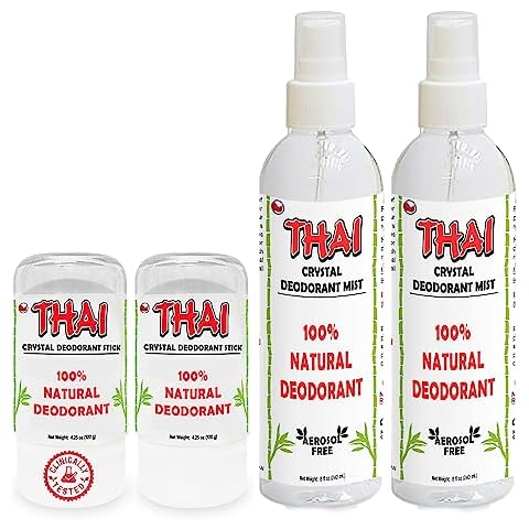 2-Pack Thai Crystal Deodorant Stone (4.25 oz) & 2-Pack Thai Crystal Salt Mist Spray (8 oz) Bundle Natural Unscented Whole Body Deodorant for Women Men & Teens Cover