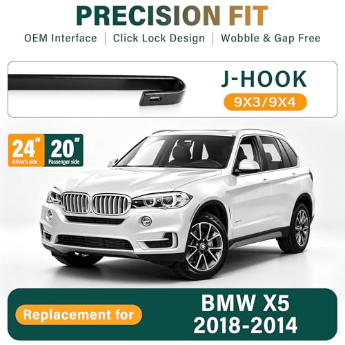 Image of Windshield Wiper Blades Replacement for BMW X5 2014 2015 2026 2017 2018 | Original Equipment Replacement Front Rear Wiper Blade Set - 24 inch+20 inch+12 inch (Set of 3) U /J Hook