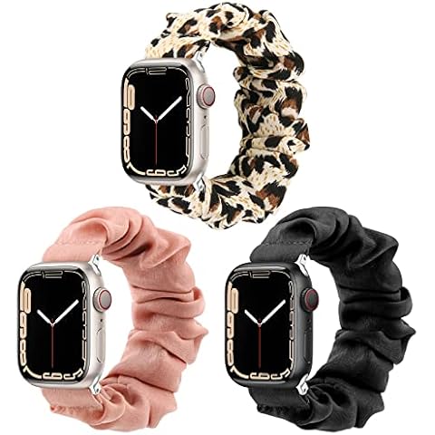 Tuocal 3 Pack Scrunchie Elastic Strap Compatible with Apple Watch Strap 38mm 40mm 41mm, Soft Cloth Printed Fabric Replacement Strap Women Men Bracelet for iWatch Series 8 7 6 5 4 3 2 SE Sport Edition Cover