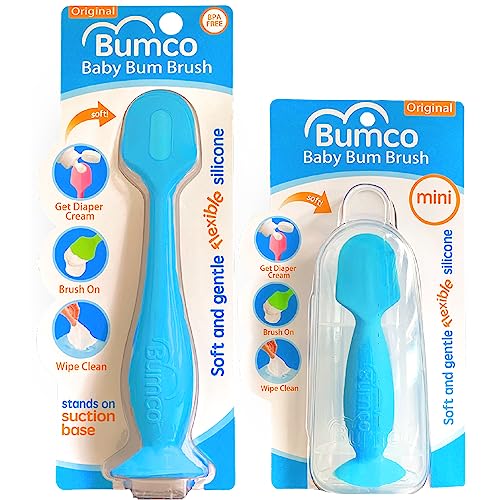 Image of Bumco Baby Bum Brush + Mini Diaper Cream Spatula with Case - BPA-Free Butt Spatula Baby, Soft Diaper Spatula, Baby Diaper Cream Applicator, Mom-Invented Diaper Bag Essentials, Butt Spatula