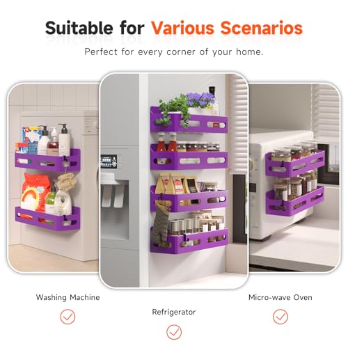 Image of Sevenblue 4-Pack Magnetic Spice Rack for Refrigerator with Hooks, Purple