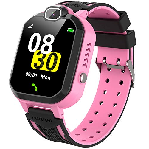 Reloj Inteligente para ni�os Kids Smartwatch para ni�os Ni�as Juego de tel�fono Smart Watch para ni�os Ni�os Reproductor de m�sica C�mara Reloj Despertador Regalo de cumplea�os (Rosa)