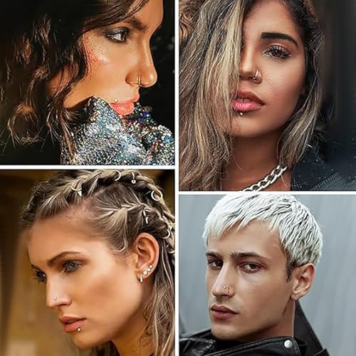 12PCS Hypoallergenic 14K Gold Plated 18G Nose Rings Studs Set for Women Men:3Pcs nose rings & 6Pcs L Shaped Nose Studs & 3Pcs Clear Nose Studs Gold/Silver 316L Surgical Stainless Steel Nose Piercing Jewelry4