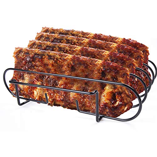 Spareribs Halter Grill, Edelstahl Braten und Rippchenhalter für 4 Rippchen, Geeignet für Gasgrills und Holzkohlegrills