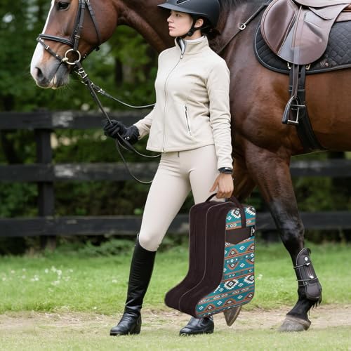 Cowgirl West Boot Bag – Western Cowboy Boot Travel Case with Southwest Aztec Pattern, Dual Zipper Tall Boot Storage for Rodeo, Horseback Riding & Equestrian Travel Fits Most Size2