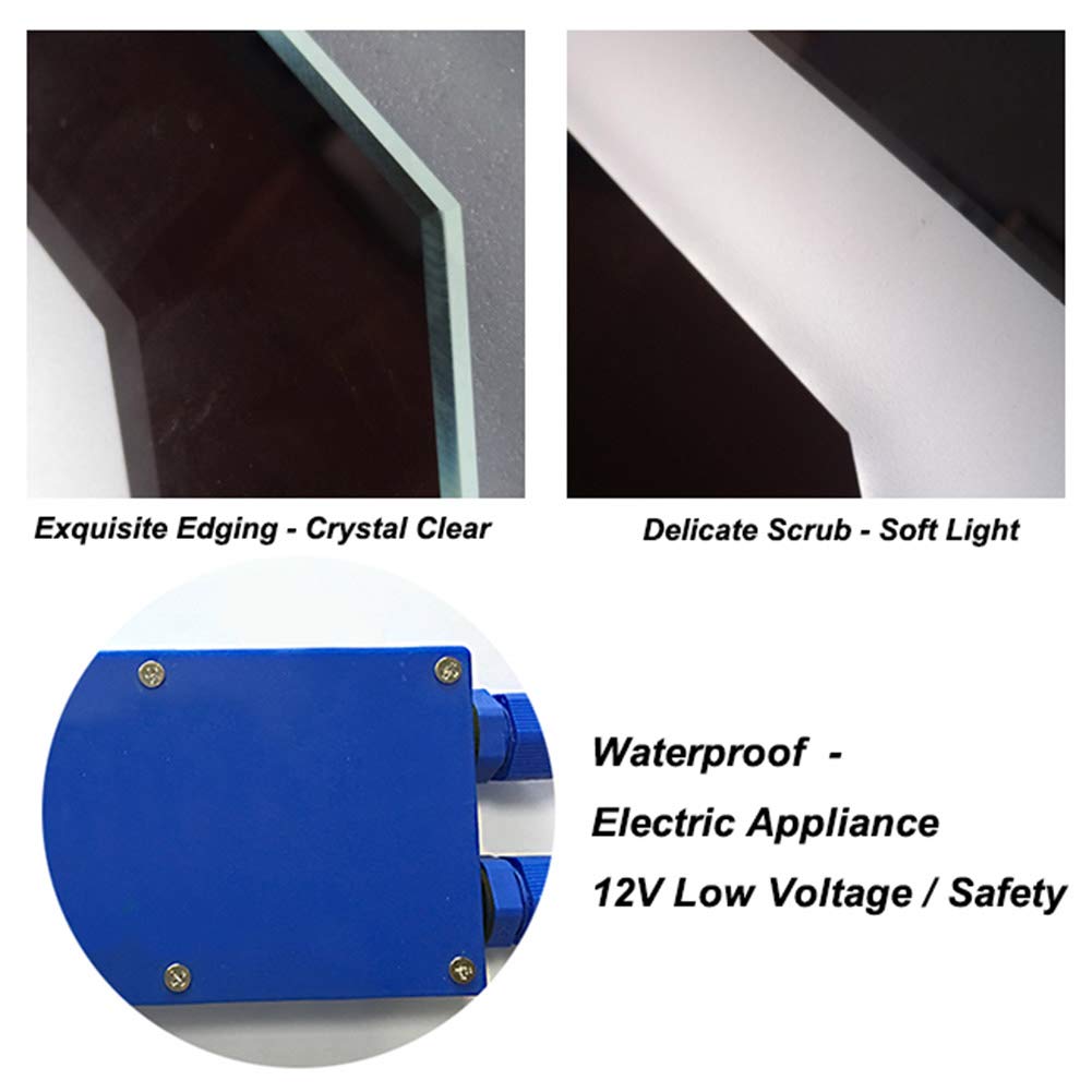 GuyAna Specchio da Bagno Illuminato a LED, Specchio da Barba per Trucco retroilluminato a Parete, Sospensione Orizzontale/Verticale - Specchio Antideflagrante, Luce Bianca/Luce Calda