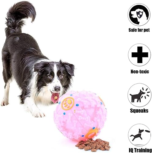 Image of Squeaky Ball Toy Treat Food Dispenser Ball Toy with Duck Sound, Dental Cleaning and Interactive Toy for Small Medium Dogs (Pink)