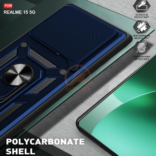 Image of Armor Bumper Back Cover Case for Realme 15 /15 pro 5G | Rotating Camera Cover, Ring Holder & Kickstand | Heavy Duty & 360 Degree Protection Realme 15 /15 pro 5G Back Cover (Blue)