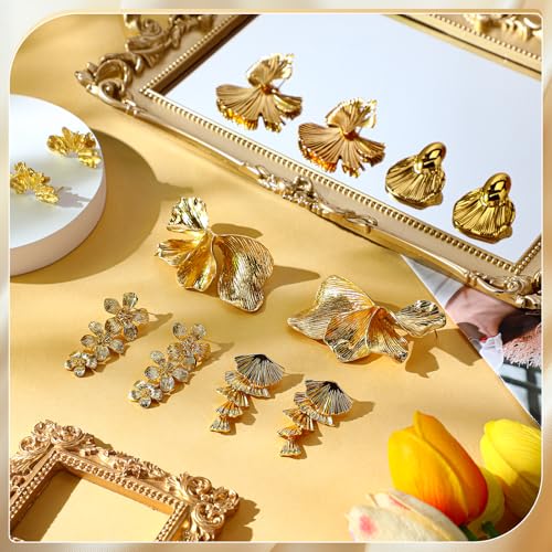 6 Pairs Chunky Gold Statement Earrings Set for Women Gold Geometric Hoop Dangle Earrings Knot Flower Stud Drop Trendy Gift4