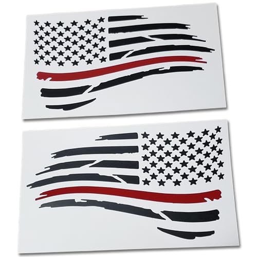 Image of Matte Black American Flag with Gloss Thin Red Line Firefighter Decal Sticker, Fire Department, Fire Truck, Red Lives Matter (3 inch x 5 inch)