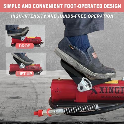 Image of Air Hydraulic Pump 10,000 PSI 0.45 Gal Reservoir NPT 3 /8 inch Oil Outlet, NPT 1 /4 inch Inlet, Hydraulic Pump Air Hydraulic Foot Pump Made of Aluminum with Air Line Lubricator, Red