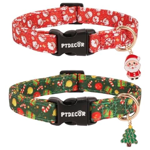 PTDECOR Christmas Dog Collar Adjustable Red Green Dog Collars Santa Box Dog Collars Christmas Collars for Small Dogs Pets (Christmas, Small) Cover