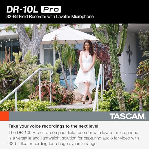 TASCAM DR-10L Pro – 32-Bit-Float-Audiorecorder mit Lavalier-Mikrofon Bluetooth Option für Fernbedienung und Synchronisation, unterstützt LTC Jam Sync