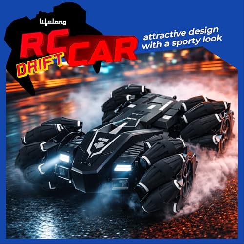 Image of Lifelong Remote Control Drift Car Black | 4x4 Stunt with Rechargeable Battery | Double-Sided High Speed 360 Rotating Flip Action | Shockproof & BIS Approved for Kids 3-12 Yrs (LLCRCDC03)