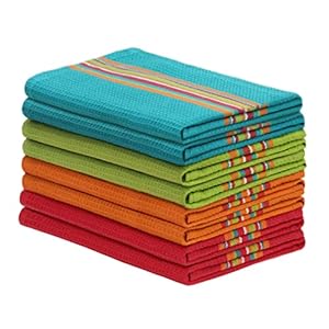 COTTON CRAFT Salsa Stripe Kitchen Towel - Set of 8 Pure Cotton Absorbent Waffle Weave Dish Towel Dish Cloth - Low Lint Reusable Drying Towels - Restaurant Bar Cleaning Kitchen Hand Towel -16x28 Multi COTTON CRAFT Salsa Stripe Kitchen Towel Set of 8 Pure Cotton Absorbent Waffle Weave Dish Towel Dish Cloth Low Lint Reusable Drying Towels Restaurant Bar Cleaning Kitchen Hand Towel 16×28 Multi