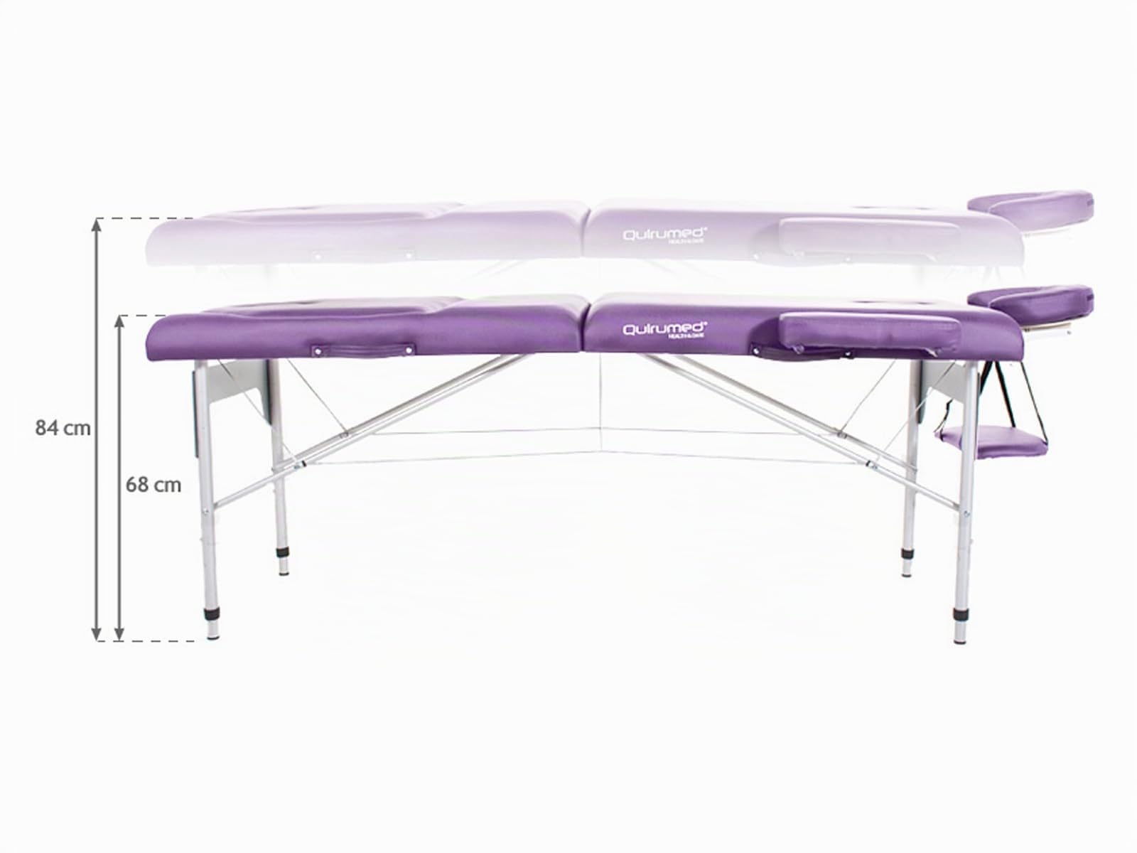 QUIRUMED Camilla Plegable Masaje en Aluminio, 186 x 66 cm, Tapizado 14 cm, Polipiel, Color Blanco, Altura Regulable, Respaldo abatible, Ligera, hasta 150 kg