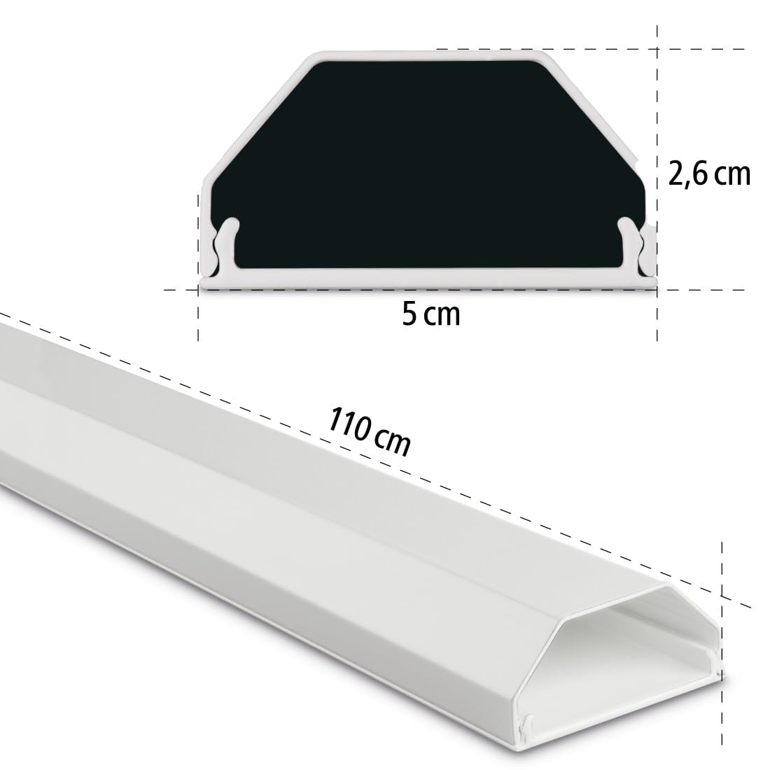 Hama Passacavi in alluminio, rettangolare, 110 x 5 x 2,6 cm, bianco