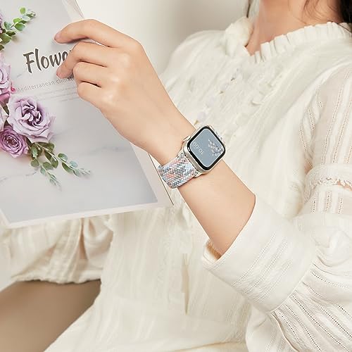 Image of 4 Pack Braided Stretchy Bands Compatible with Apple Watch 40mm 41mm 38mm 42mm 44mm 45mm 46mm 49mm Women Men, Breathable Nylon Elastic Daily Use Straps for iWatch Series 11 /10 9 8 7 6 5 4 3 SE /Ultra 2