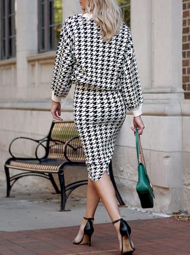 HUUSA Women 2 Piece Sweater Midi Pencil Skirt Set Fall Winter Split Dress Batwing Long Sleeve Oversized Top Casual Outfit3