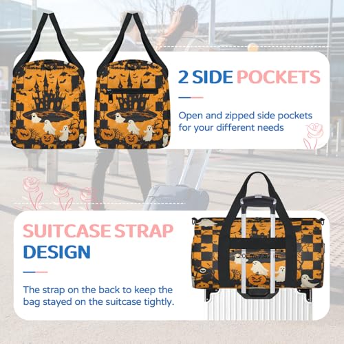 Halloween Themed Travel Duffle Bag Sports Yoga Weekender Overnight Workout Bags Spooky Lightweight Waterproof Gym Tote Bag for Women4