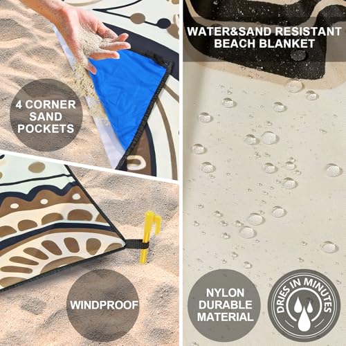 Image of WIWIGO Beach Blanket Waterproof Sandproof Beach Mat 79 inch X 83 inch /10'x9' for 2-8 Adults Turtle Pattern Picnic Mat Beach Accessories for Travel, Camping, Hiking