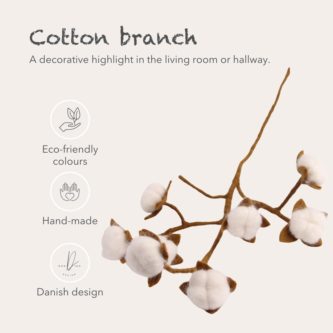 Én Gry & Sif Decorative Branch for Vase I Branch of Cotton Scandi Style I Natural Felt Handmade Fair-Trade I Cotton Flowers - Image 3