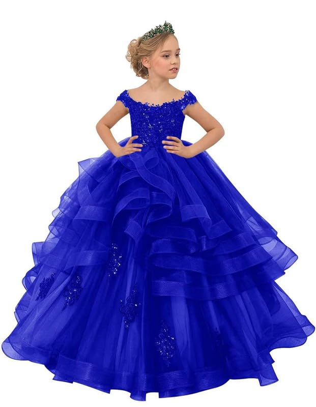Pageant Dresses for Girls Appliques Tulle Flower Girl Dress Kids Ball Gown