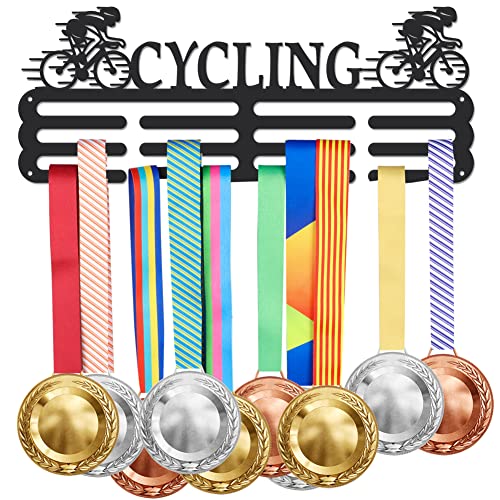 SUPERDANT Female Cycling Medal Display Rack Biking Medal Holder Iron Hook Frame Ribbon Wall Mounted Award Holder for 60+ Cycling Competition Metal Medal Hanger