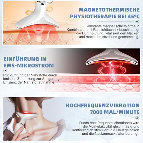 NVKHG Gesichtsmassagegerät Gegen Falten, 7 Farben LED Licht EMS Gua Sha Elektrisch, 3 Modus Face Massager, Konstante Erwärmung auf 45°C V Shape Face Gerät, Elektrisches Gesichtsmassage Facial Lift