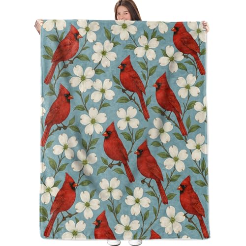 Cute Cardinal Bird Blanket Flannel Throw Blanket Soft Cozy Lightweight Blankets for Adults Women Kids Home Decor for Sofa Couch Bed 60x50 Inch