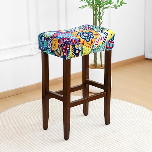 Image of Waterproof Bar Stool Covers Rectangle Set of 4 18x14inch Boho Stretch Seat Cushion Covers for Backless Barstools Washable