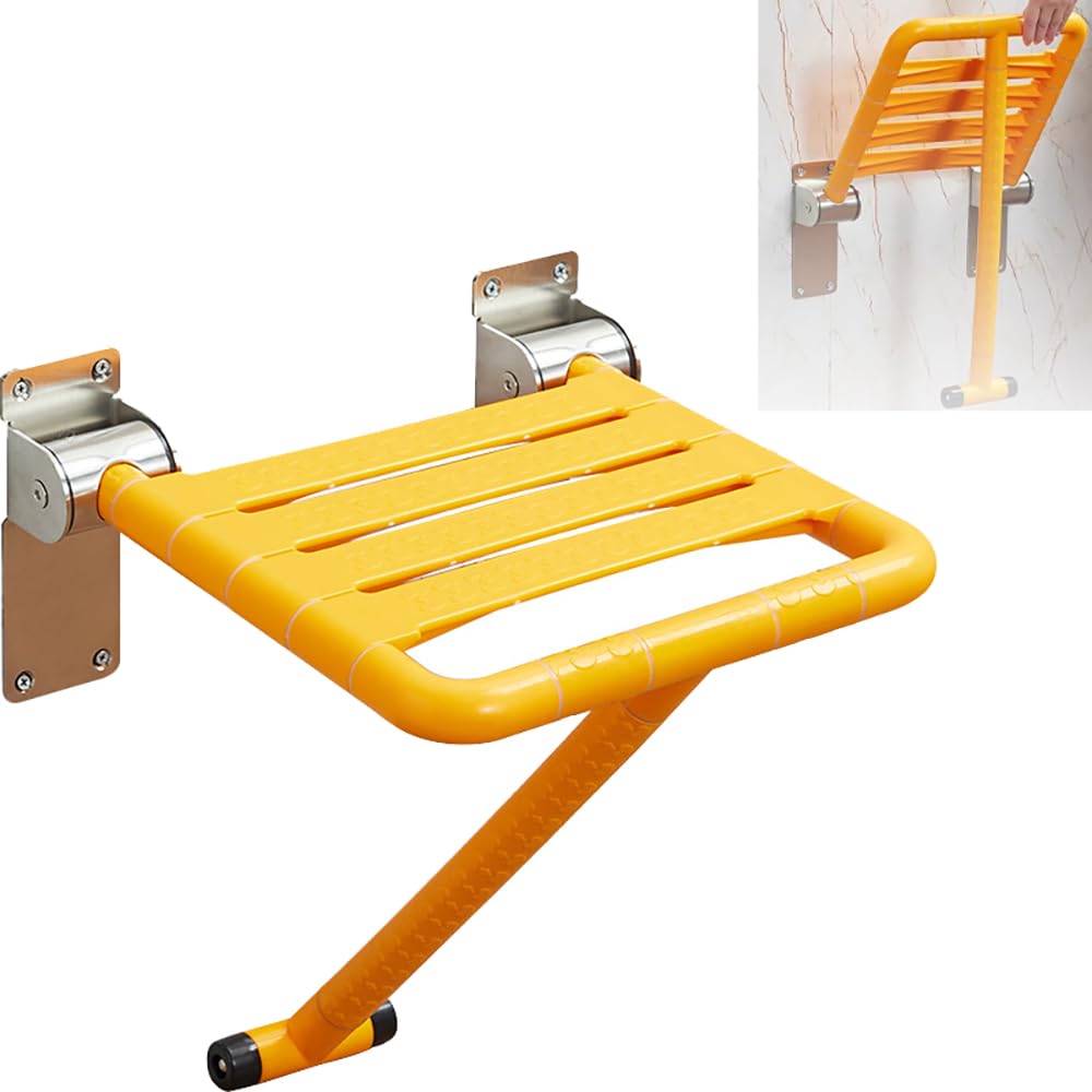 Folding Shower Chair, Folding Shower Seat, Wall Mounted Folding Shower Chair, Wall Mounted Shower, Maximum Load of 300 kg, with Night Vision Opening for Elderly and Disabled People
