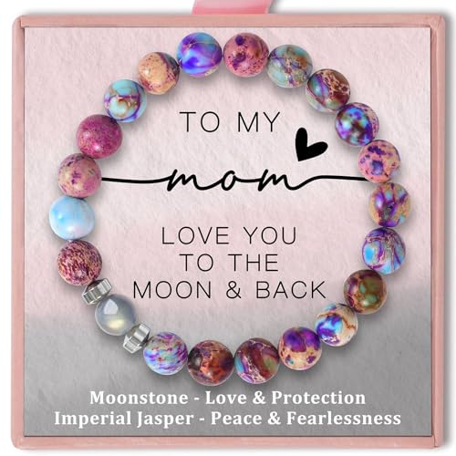 Gifts for Mom from Daughter, Son, Handmade Premium Bracelet with Elegant Message Card, Unique Birthday Gift for Her, Best Mom Christmas Present (Purple)