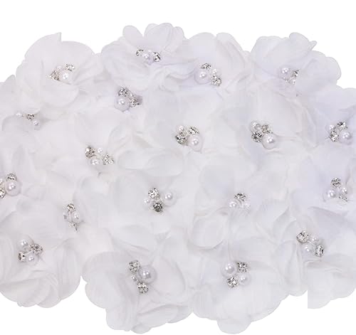 Miniatura 1 de 20 adornos de flores de gasa con perlas de diamantes de imitación para mujeres y niñas, vestidos de manualidades, ramos de novia, regalos de regalo,