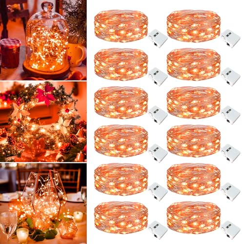 Image of 12 Pack Fairy Lights Battery Operated - 7ft 20 Led Twinkle Lights 3 Modes, Bulk Mini String Lights Waterproof for Mason Jars Vases DIY Party Wedding Decoration Christmas -Orange