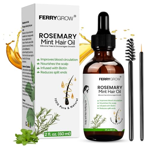 FerryGrow Rosemary Mint Hair Oil 60 ml| Hair Growth Oil with Biotin for Thicker, Stronger Hairs | Scalp Treatment & Rosemary Hair Growth 0il