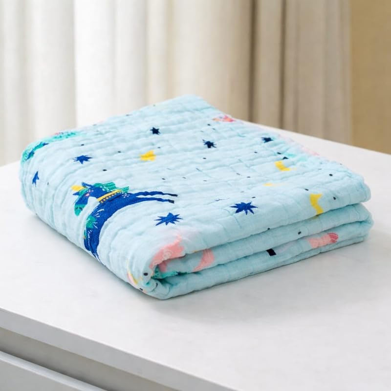 Image of Khillayox Baby Muslin Bath Towel |6 Layer Muslin Bath Towel | Soft, Breathable & Highly Absorbent | Gentle and Soft | 60x120 cm Pack of 1 Sky