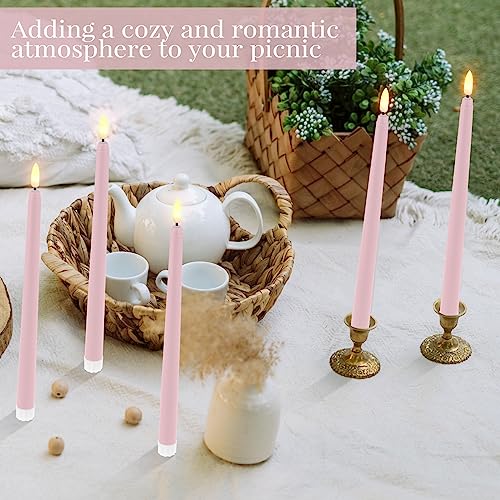 Image of Handepo 48 Pack Flameless Taper Candles Realistic with Yellow Flickering Candlelights Plastic 11 Inch Last Long Battery Operated Window Candlestick for Halloween Christmas(Pink)
