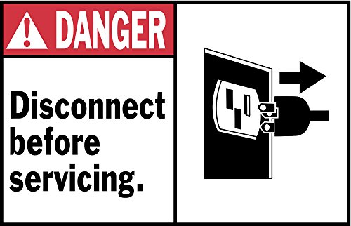 Brady 86793 3-1/2" Height, 5" Width, B-302 High Performance Polyester Black and Red On White Color Machine and Equipment Label, Legend "Danger, Disconnect Before Servicing" (Pack of 5) image 2