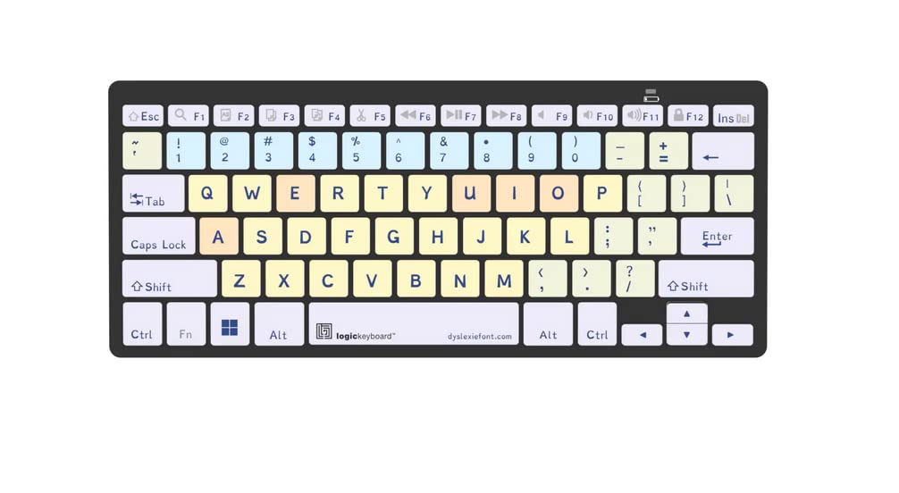 Logickeyboard with Dyslexie Font • A Unique Typeface to Make Reading, Learning, and Typing Easier • Wireless Bluetooth 3.0 connectivity • Light Form Factor 78 Keys • Compatible to Windows 7-11