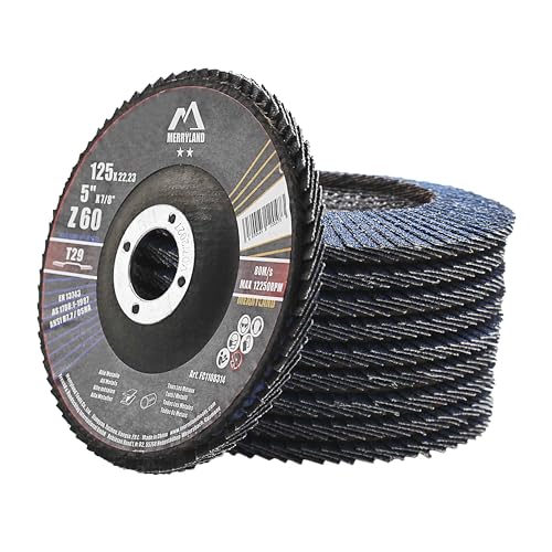 Merryland Disque à Lamelles 125 Métal pour Meuleuse d'Angle, 125mm Grain 60 T29 Disques à Rabat 10 Pièces, Corindon Bleu de Zirconium INOX Acier Fer Disques...