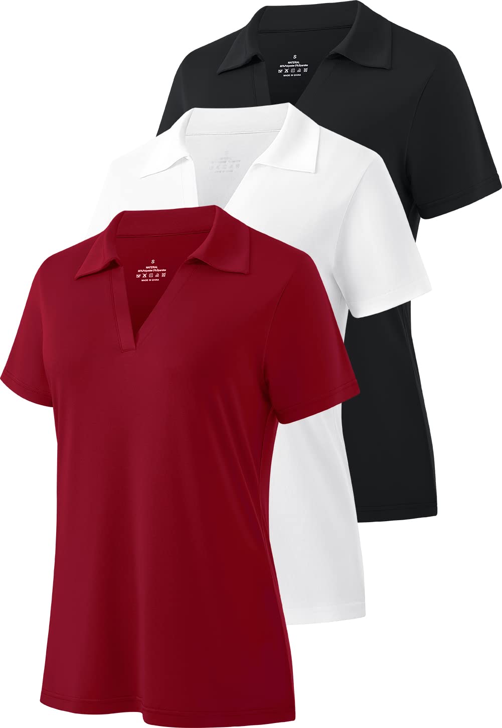 Ullnoy Women's Dry-fit Golf Polo Shirts Short Sleeve Shirts for Women V Neck Moisture Wicking Sports Tops Collar 1-3 Pack