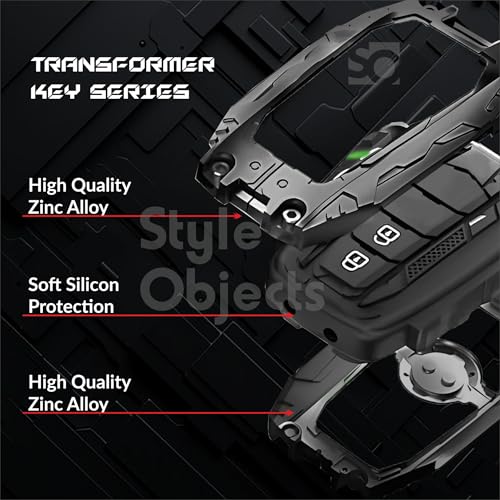 Image of STYLEOBJECT Waterproof Premium Luxury New Transformer Series Soft Silicon Car Key Shell with Keychain 2 Button Metal Smart Car Key Cover for Toyota Innova Crysta, Hycross Innova,Hilux, Land Cruiser