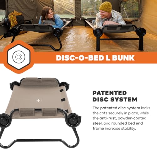 Image of Disc-O-Bed Large Portable Bunk Camping Cots with Carry Bags - Heavy-Duty Indoor or Outdoor Sleeping System, Converts to Bench or Separate Beds, 500 lb Weight Capacity Per Cot