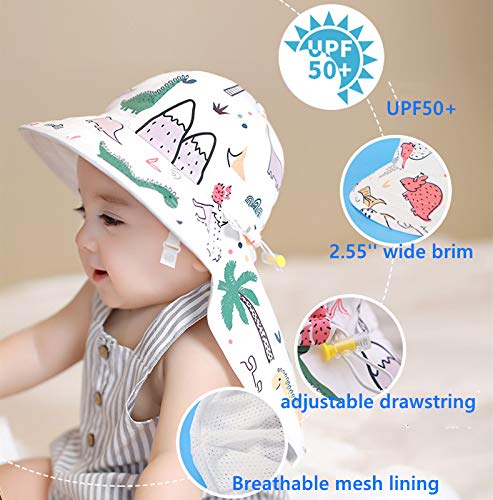 Baby Girls Wide Brim Sun Protection Hat Upf 50+,Foldable Baby Girl Boy Sun Hat (6-12 Months, Dinosaur) #TOP1