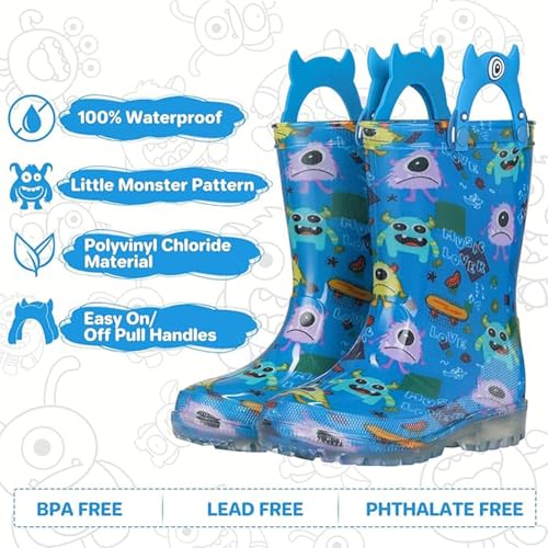 JSLOVE Toddler-Kids Light Up Rain Boots, Printed 100% Waterproof Glitter Rain Boots with Easy On Handles for Girls and Boys, Mud Lightweight Adorable with Non-Slip Sole3