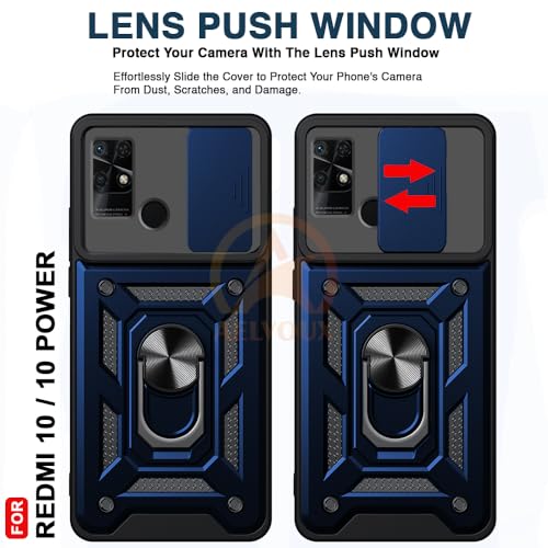 Image of Armor Bumper Back Cover Case for REDMI 10 /10 Power | Rotating Camera Cover, Ring Holder & Kickstand | Heavy Duty & 360 Degree Protection REDMI 10 /10 Power Back Cover (Blue)