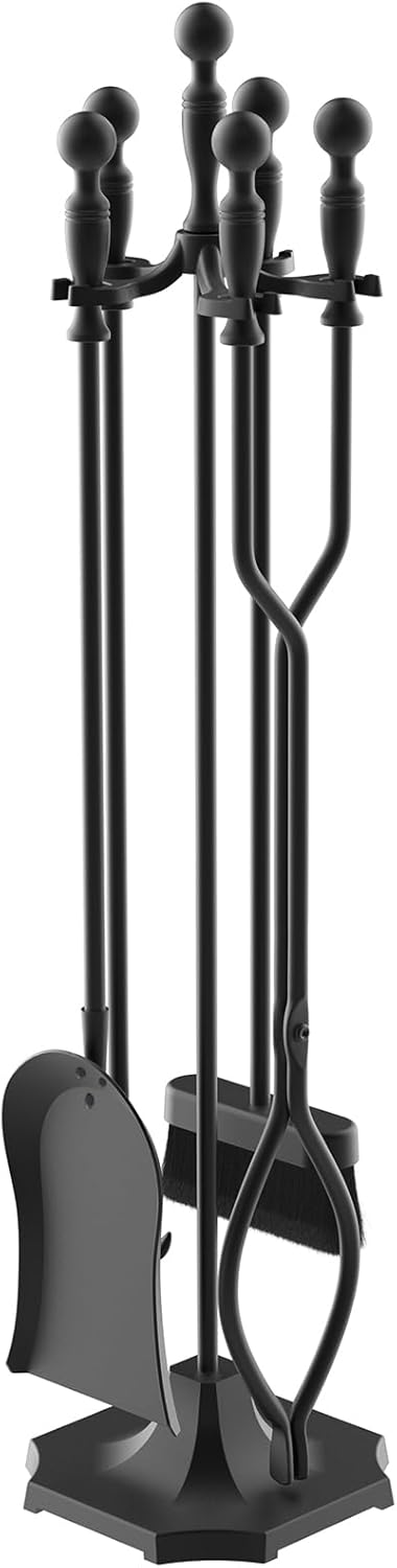 Modern Matte Black Fireplace Tool Set with Stand