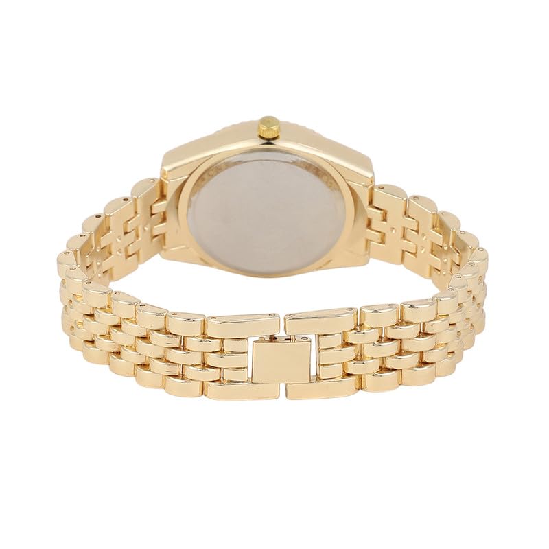Image of Haute Sauce Women's The Ribbed H-Link Round Watch | California Gold Stainless Steel Strap | Emerald Green Dial | One-Size | Foldover Closure | Quartz | Analogue | Wrist Belt Watch for Female & Girls