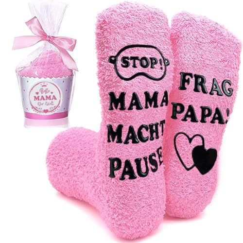 Zemolo Lustige Socken Geschenke für Frauen Damen 39-42 Kuschelsocken MAMA...